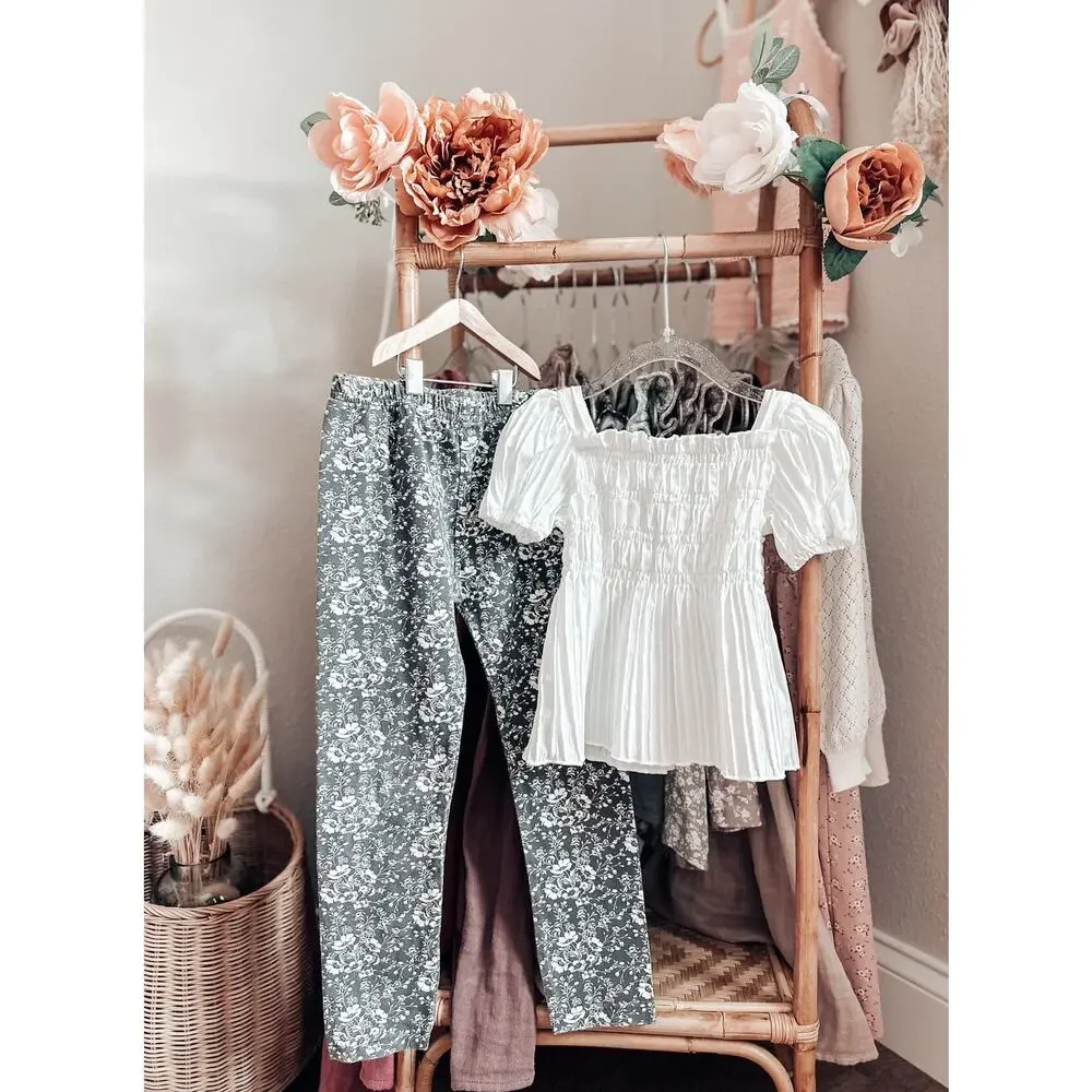 Jamie Kay Organic Blooming Floral Leggings + Gauzy Smocked Puff Slv Top 5/6